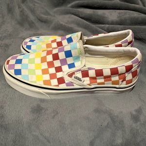 vans rainbow slip-ons checkered pattern size M 5 W 6.5